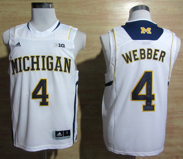 NCAA Michigan Wolverines 4 Chirs Webber White College Basketball Jersey Big 10 Patch